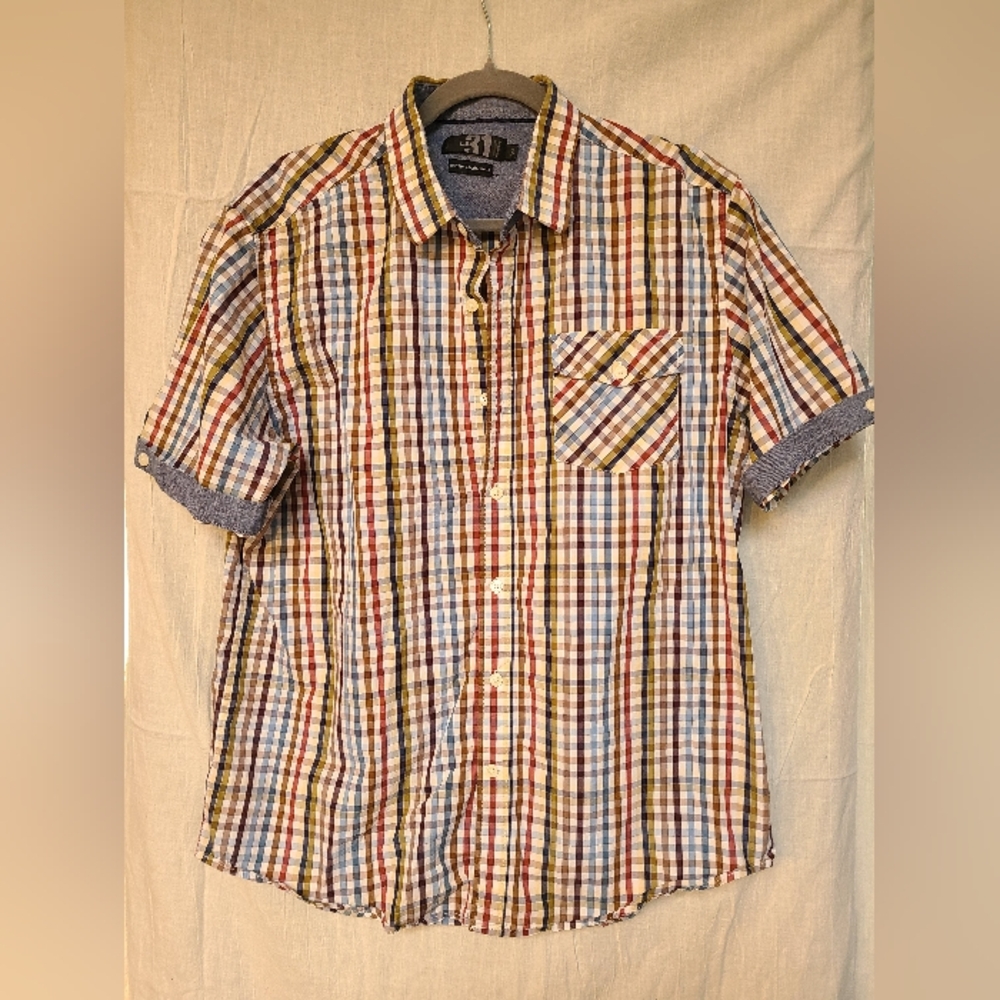 Checker Button Up Collared T-Shirt